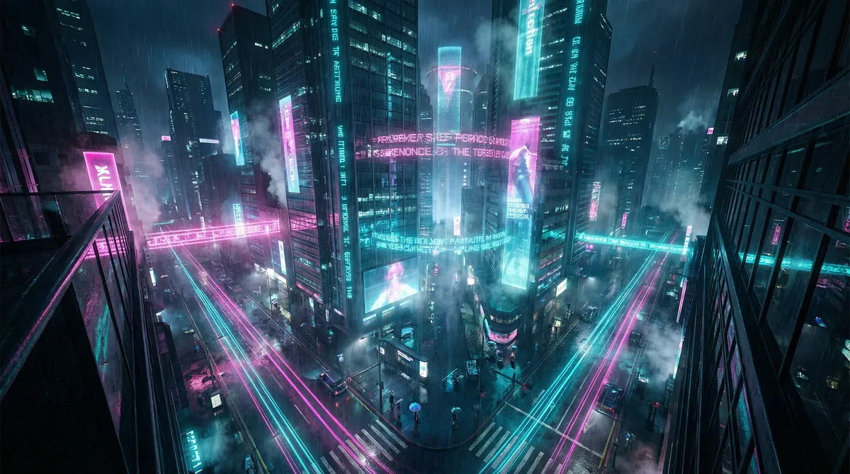 纯情小泉 竖屏短剧平台首页背景 - 赛博朋克都市夜景